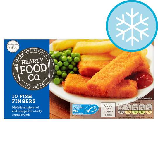 50 Hearty Food Co Fish Fingers - 5 Packs For £3.00 / 60p Per Pack (Clubcard Price) @ Tesco