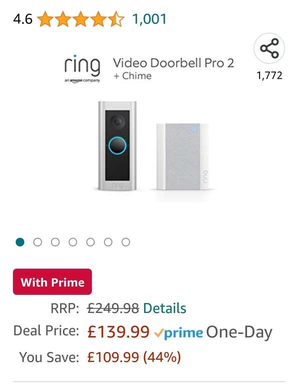 Ring Video Doorbell PRO 2 by Amazon HD+ Video, Head to Toe Video 3D Motion Detection, Wifi, hardwired £129.99 Prime Exclusive Deal @ Amazon