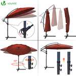 VOUNOT 3m Cantilever Shanghai Parasol, Banana Umbrella with Crank Handle for Outdoor Sun Shade, 18 Sturdy Ribs, Red - £45.55 @ Amazon