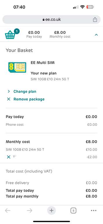 EE 20GB 5G Data/ Unlim Min/Text - £8pm x 24 Months £192 (With Student Code / BB Customers) £10 Without @ BT
