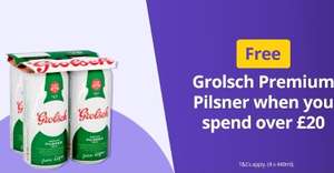 Spend £20 or more and get free Grolsch Premium Pilsner 4 x 440 ml (Select locations) @ Getir