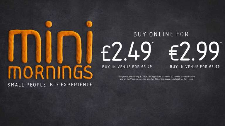 Mini Mornings £2.49 per ticket when you book online / £3.49 in venue - Saturday/Sunday Morning (Every Morning During Holidays)