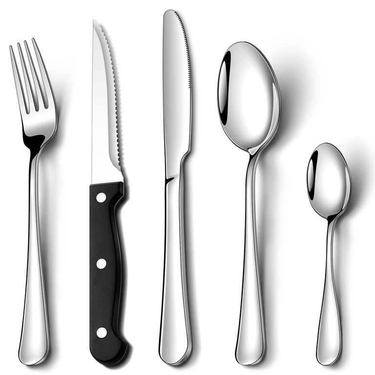 20 Pcs Cutlery Set with Steak Knives, NINIROR Food-Grade Stainless Steel Flatware Set Silverware Set for 4 People - Sold by NINIROR-UK / FBA
