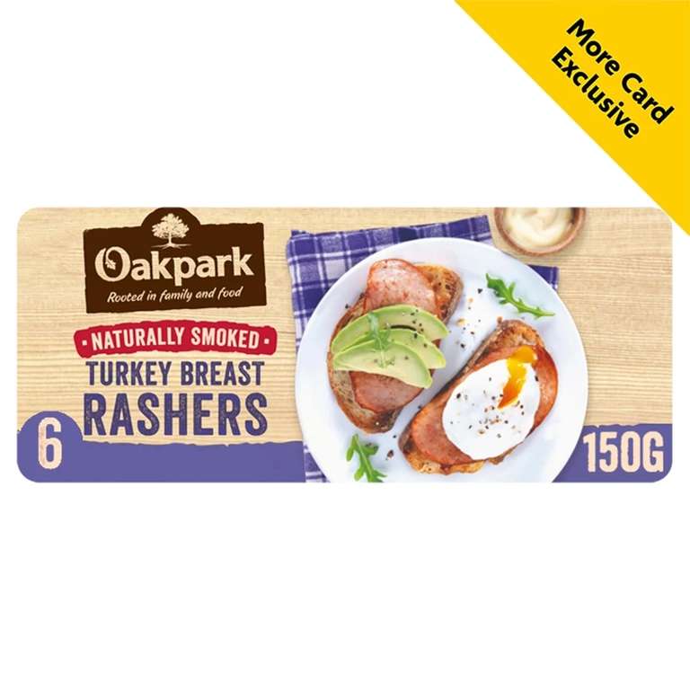 Oakpark Smoked/Unsmoked Turkey Bacon Rashers 150g (More Card Exclusive Price)