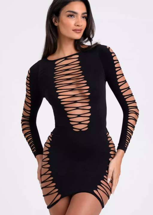 Lovehoney Black Criss-Cross Long Sleeve Dress Reduced plus free Delivery with code