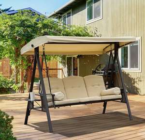 Swing Chair Hammock 3 Seater Canopy Cushion Shelter Steel Beige Garden £231.99 with code ebay / 2011homcom