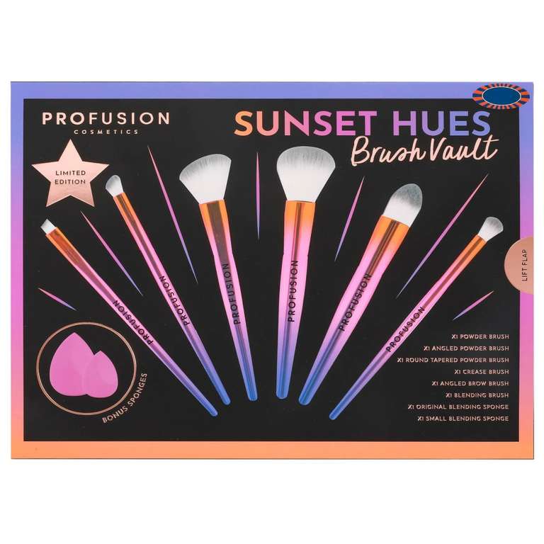 Profusion Sunset Hues / Black Makeup Brush and Sponges Set Vault 8pc £8 B&M Instore Weymouth