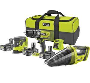 Ryobi ONE+ Drill/Sander/Vac Starter kit with 3 Batteries & Bag - £150 click and collect @ Argos