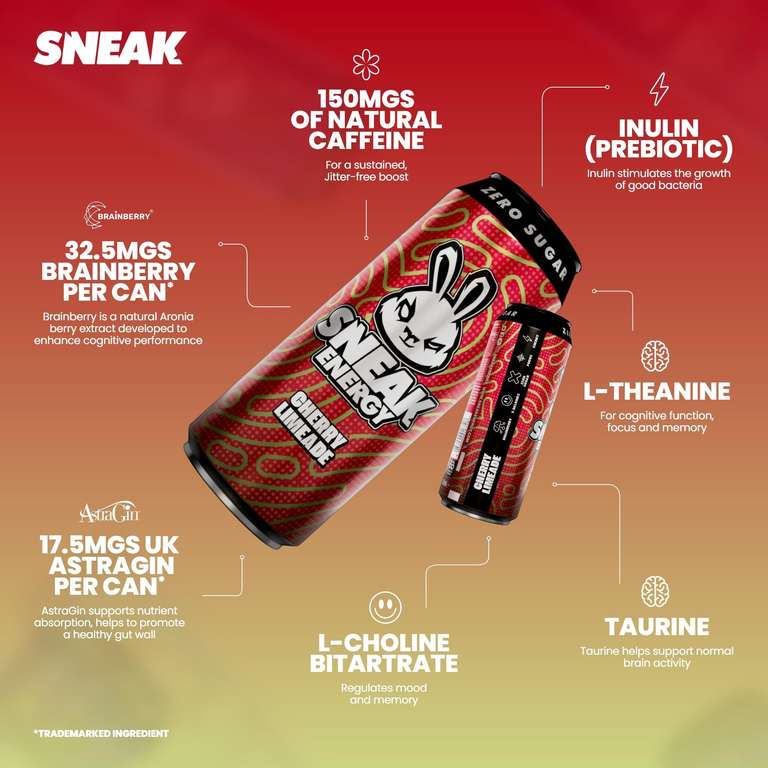 SNEAK Energy Drink Cans 12 x 500ml – Cherry Limeade, Purple Storm ...