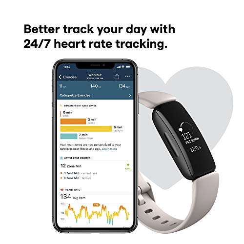 Fitbit Inspire 2 (Lunar White) with a Free 1-Year Fitbit Premium Trial, 24/7 Heart Rate - £42.99 @ Amazon