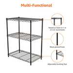 Amazon Basics 3-Shelf Storage Unit with Height Adjustable Shelves and Adjustable Levelling Feet - 340kg Max Weight, Black - £23.94 @ Amazon