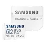 Samsung EVO Plus 512GB 4K Ready microSDXC Memory Card with SD Adapter - 130MB/s, UHS-I U3, V30, A2