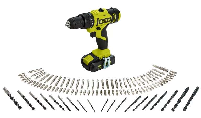 Guild 2.0AH Cordless Impact Drill/Brushless motor & 100 Accessories - 18V/2 yrs warranty for £45 Click and Collect using code @ Argos