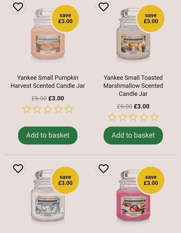 Yankee Home Inspirations Small Candle : Pumpkin Harvest, Toasted Marshmallow, Dusted Pine or Berry Fizz £3- Free Collection @ Wilko