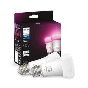 Philips Hue White and Colour Ambiance Smart Light Bulb 2 Pack 60W - 800 Lumen [E27 Edison Screw] With Bluetooth W/Voucher