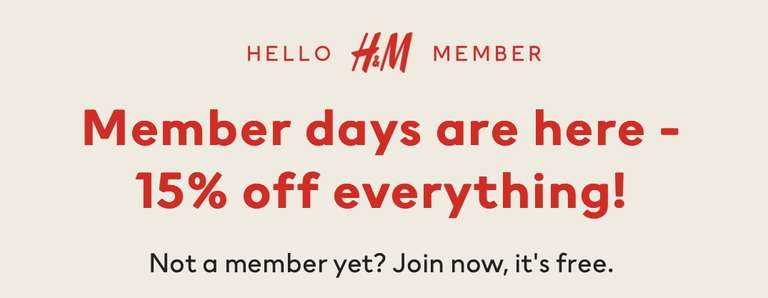 15% Off Everything Including Sale for Members (Free to Join) - Delivery £3.99 / Free Over £20 @ H&M
