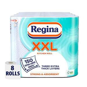 Regina XXL Kitchen Roll, 8 Rolls, 600 Extra Large Sheets £8 Prime (+£4.49 non Prime or free collection) + subscribe and save @ Amazon