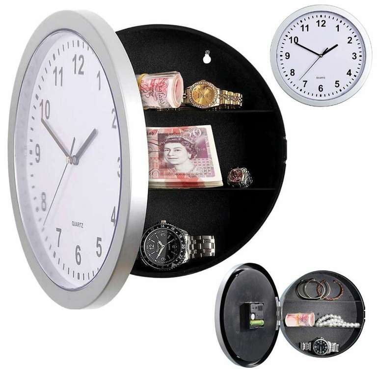 Wall Clock Silver Safe Secret Hidden Storage Valuables Box Compartment Cash Box (discount applied at checkout) - sold by RSShop