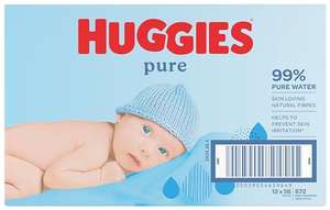 18 Packs Huggies Pure, Baby Wipes £12.14 With Voucher & S&S