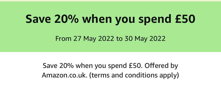 Save 20% when you spend £50 on selected products @ Amazon - hotukdeals