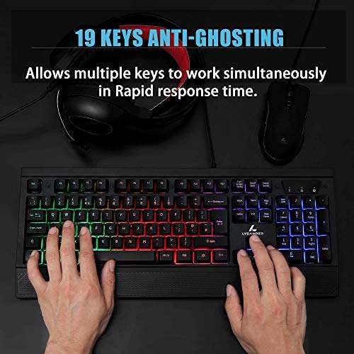 LYCANDER Gaming Keyboard UK, Wired USB Keyboard - 19 anti-ghosting keys, 1.8m cable, rainbow backlight £5.92 @ Amazon