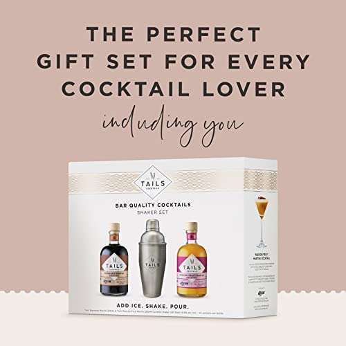 Tails Cocktails Cocktail Shaker Set in Gift Box, Including Passion Fruit Martini Cocktail & Espresso Martini Cocktail, Serves 8