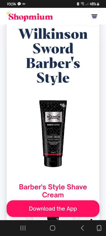 Wilkinson Sword Barbers Style Shave Cream 177ml + Click & Collect £1.50 + 50% cashback with Shopmium App