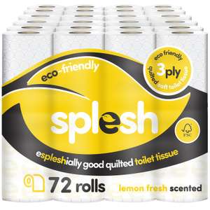 Splesh by Cusheen 3-ply Toilet Roll - Lemon Fragrance (72 Pack) Soft, Quilted Bulk Toilet Rolls Sold by Cusheen