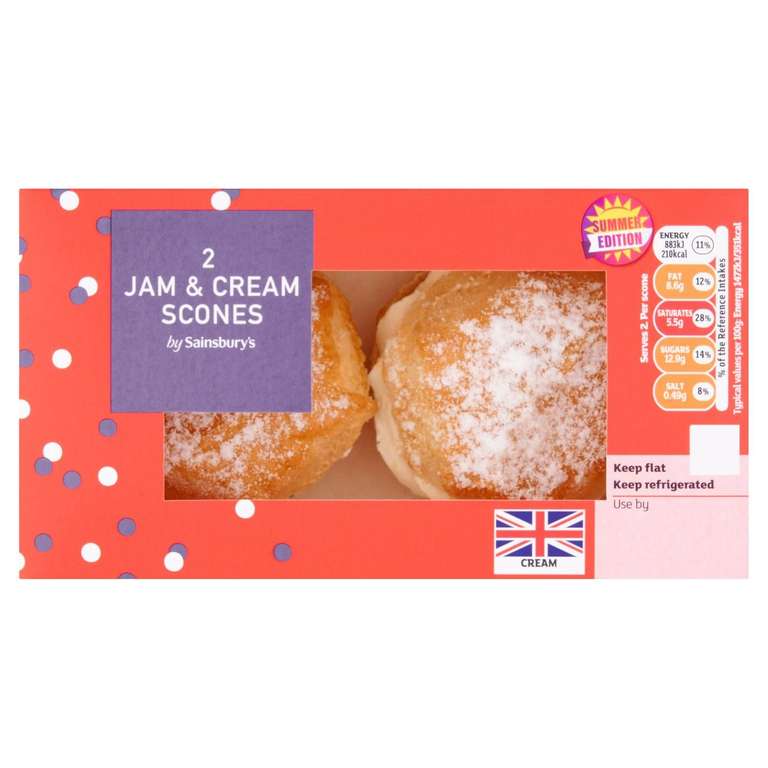 Sainsbury's Jam & Cream Scones, Summer Edition 2x60g 90p @ Sainsbury's