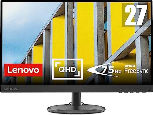 Lenovo D27q-30 27 Inch WQHD (1440p) Monitor (VA Panel, 60HZ, 4ms, HDMI, DP, AMD FreeSync) - Black