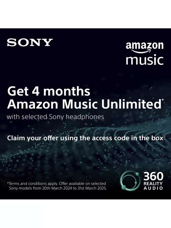 Sony WH-1000XM5 Noise Cancelling Wireless High Resolution Audio Over-Ear Headphones +4 mths Amazon Music Unlimited, using code for members