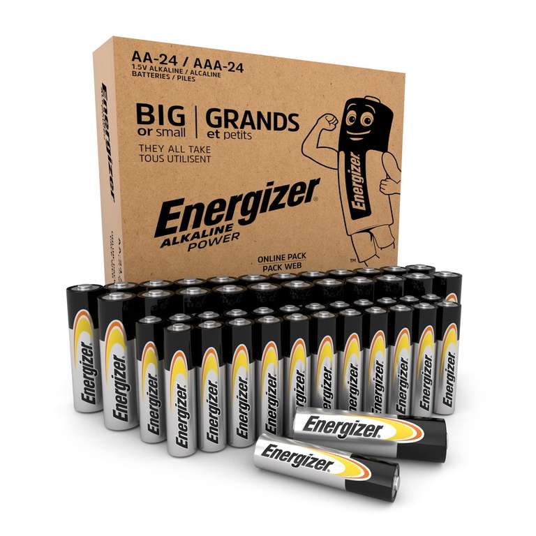 Energizer Alkaline Power AA+AAA Batteries (48 Pack), 24+24 Combo Pack - £18.69 S&S