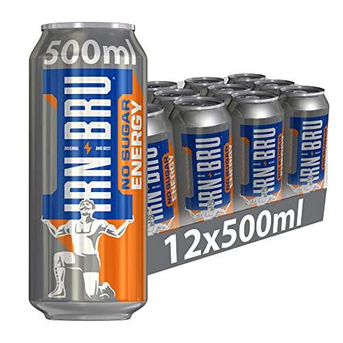 IRN-BRU Energy Drink Sugar Free, Multi Pack, 12x500 ml Big Can (£7.55 With S&S / £5.96 With 15% S&S)