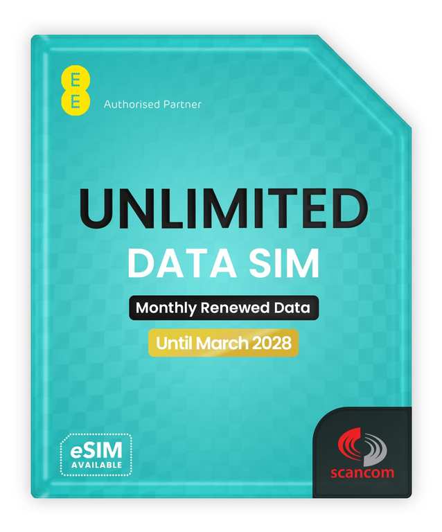 EE Unlimited Data SIM – Uncapped 5G Speeds – No Contract – Preloaded Until 4th March 2028 – Plug & Play Broadband sold by Scancom FBA