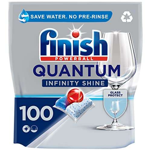 100 Finish Quantum Infinity Shine Dishwasher Tablets £13.78 / £12.40 Subscribe & Save or £9.64 with 20% off first time voucher @ Amazon