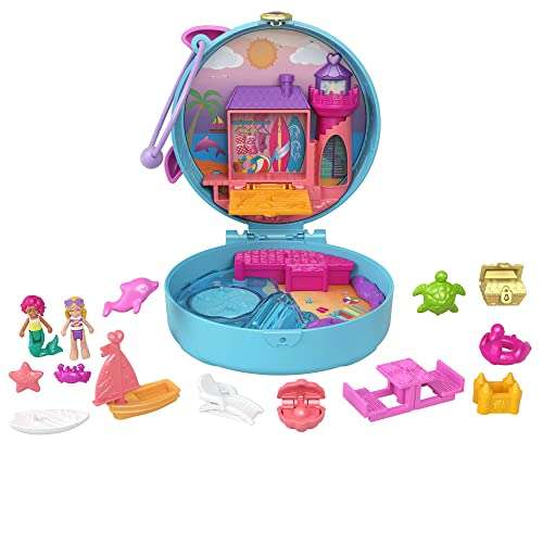 Polly Pocket Dolphin Beach Compact, Beach-Adventure Theme with Micro Polly & Mermaid Doll, 5 Reveals & 12 Accessories £4.50 @ Amazon