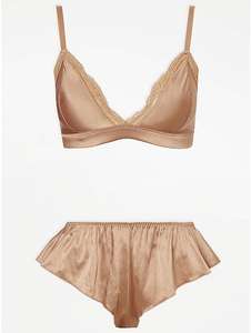 Gold Satin Bralette and Knickers Set £3.00 with Free Click & Collect at George Asda