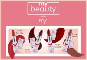 Free No7 Limited Edition Moisture Lipstick Sample (9000 units) via Boots