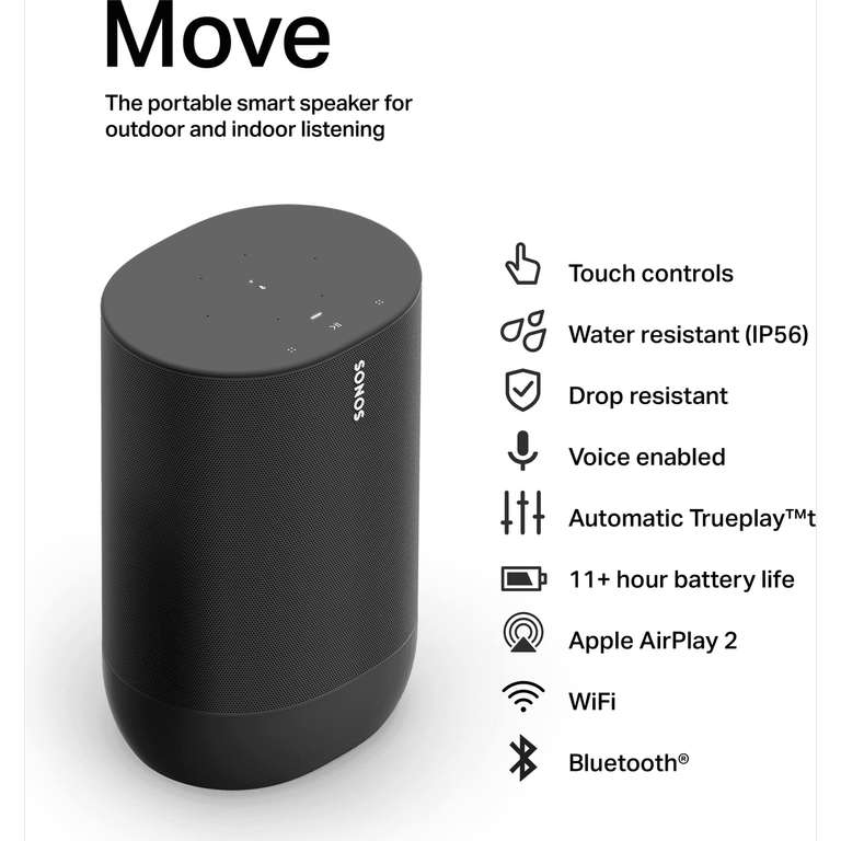 Sonos Move Portable Multi Room Wireless Speaker with Amazon Alexa & Google Assistant - £295.20 + £4 Delivery (UK Mainland) @ AO