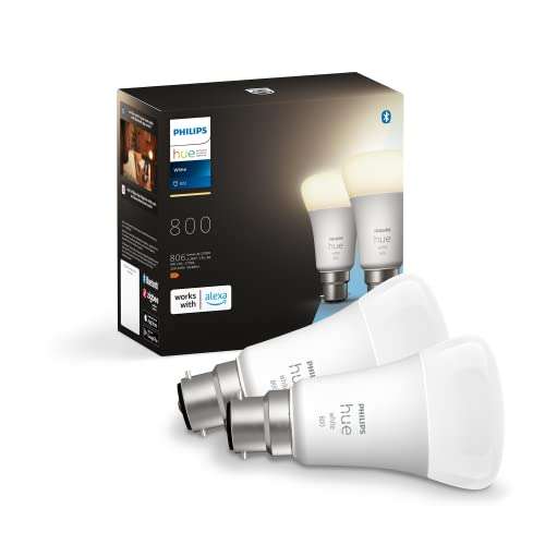 Philips Hue White LED Smart Light Bulb 2 Pack [B22 Bayonet Cap] Warm White (Selected Accounts)