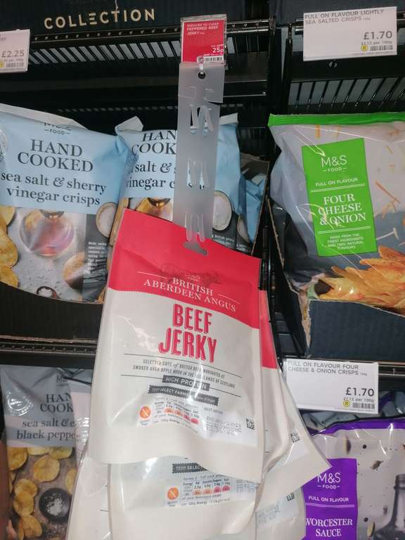 M&S food reductions A421 Bedford e.g peppered beef jerky 25p, Spiced coconut chicken bowl 35p