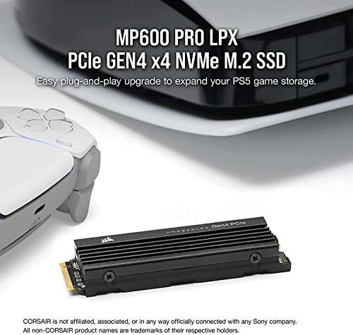 Corsair MP600 PRO LPX 2TB M.2 NVMe PCIe x4 Gen4 SSD, Optimised for PS5 (Up to 7,100MB/sec Sequential Read & 6,800MB/sec Sequential Write