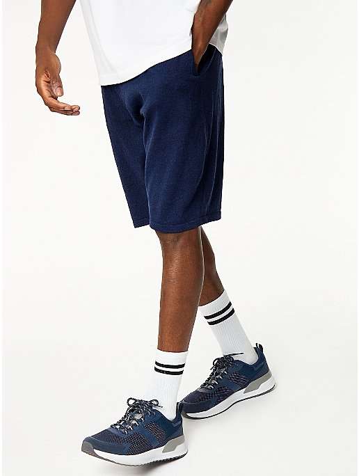 Men's Navy Knitted Cotton Shorts (S 