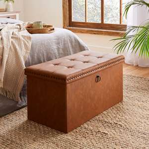 Faux Leather Cube or Ottoman Tan now reduced Proice From £14 with Free Click and Collect