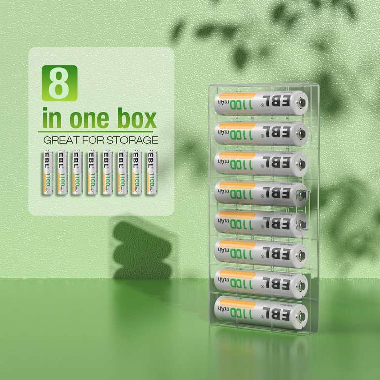 EBL, AAA Rechargeable Batteries 1100mAh, 8 Count Batteries with Storage Case - £5.93 Fulfilled By Amazon