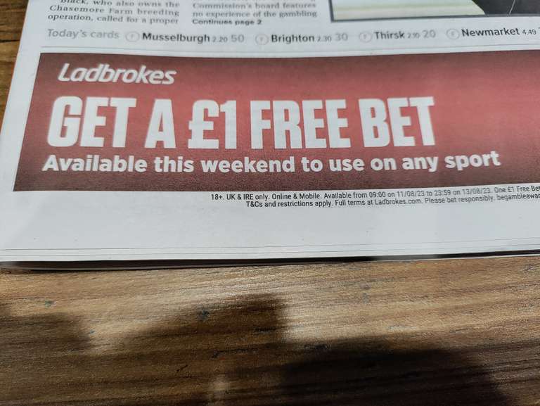 Free £1 bet this weekend. Online only.