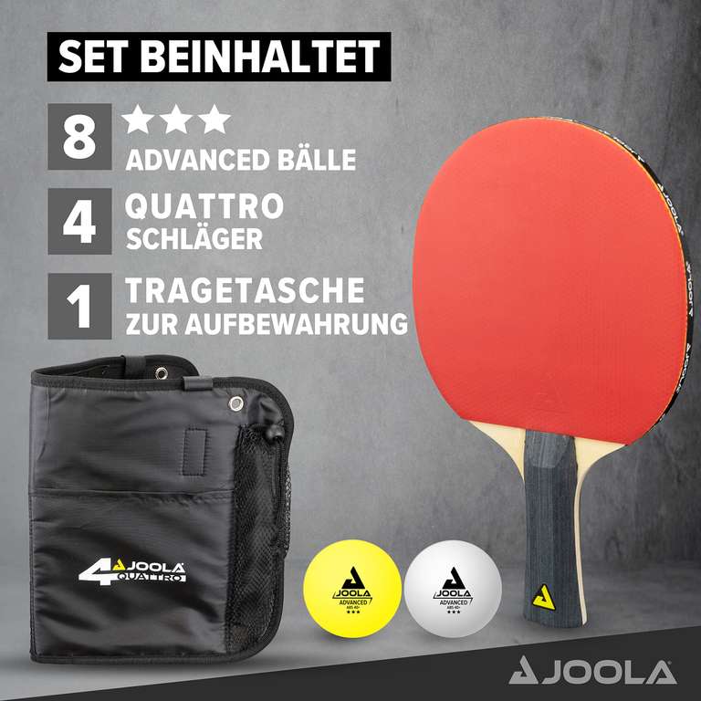 JOOLA table tennis set Family, table tennis set with 4 table tennis rackets, table tennis balls and carrying bag