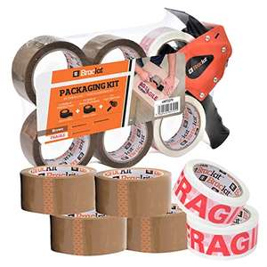 Brackit Packing Tape Set Brown and Fragile with Dispenser, 48mm x 66m, Pack of 6 Rolls £13.20 @ Amazon