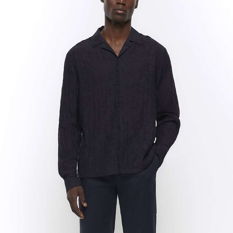 River Island Mens Shirt, Navy, Regular Fit, Long Sleeve Top, Sold By River Island