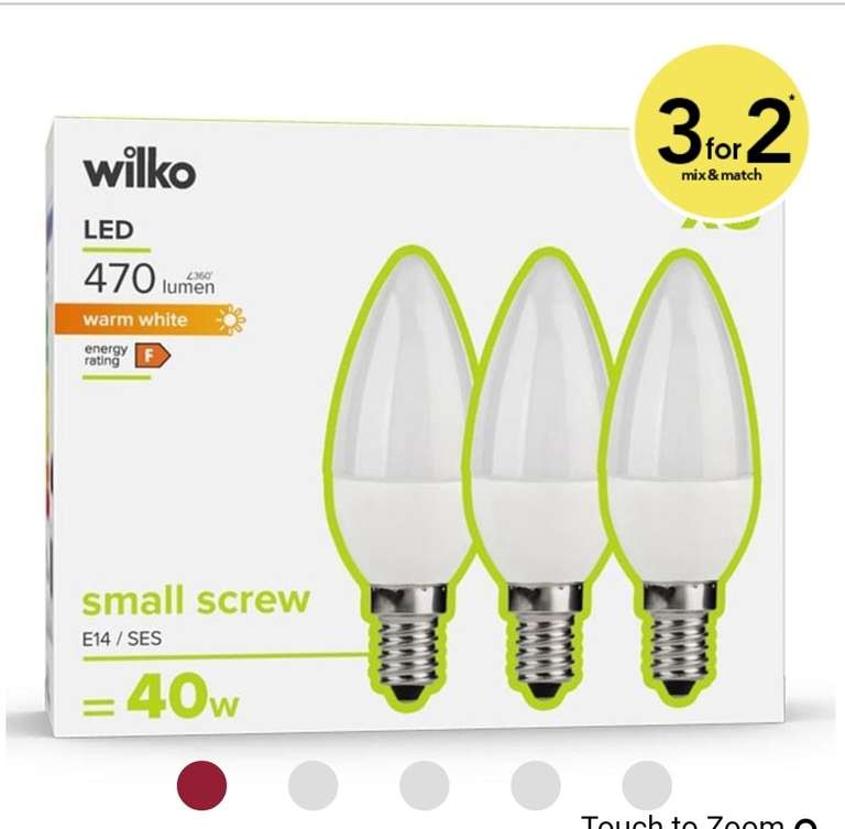 Wilko 3 Pack Small Screw E14/SES LED 470 Lumens Candle Light Bulb + 3 for 2 with Free Collection £3.50 each @ Wilko